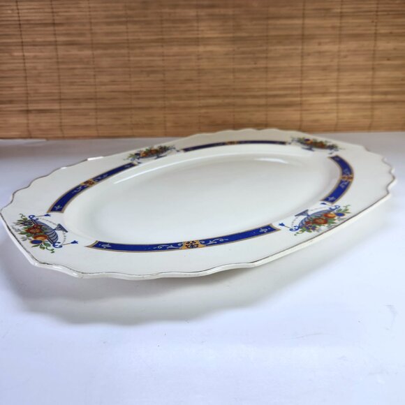 Myott Platter 14" MYO100 Fruit in Urn Blue Band Scalloped Staffordshire England - Picture 6 of 11